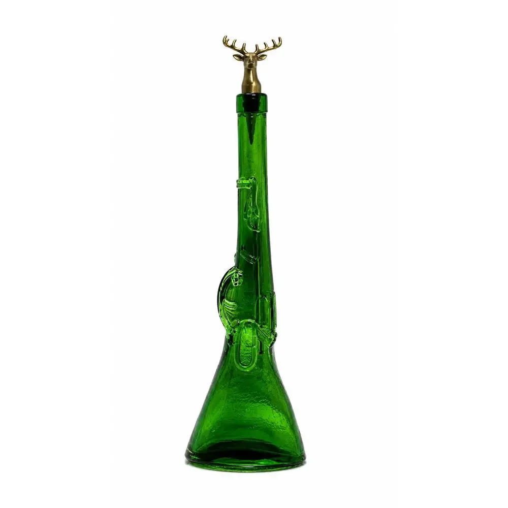 Vintage Empoli Green Glass Rifle Decanter Stag Deer Stopper Hunter Decor Italy
